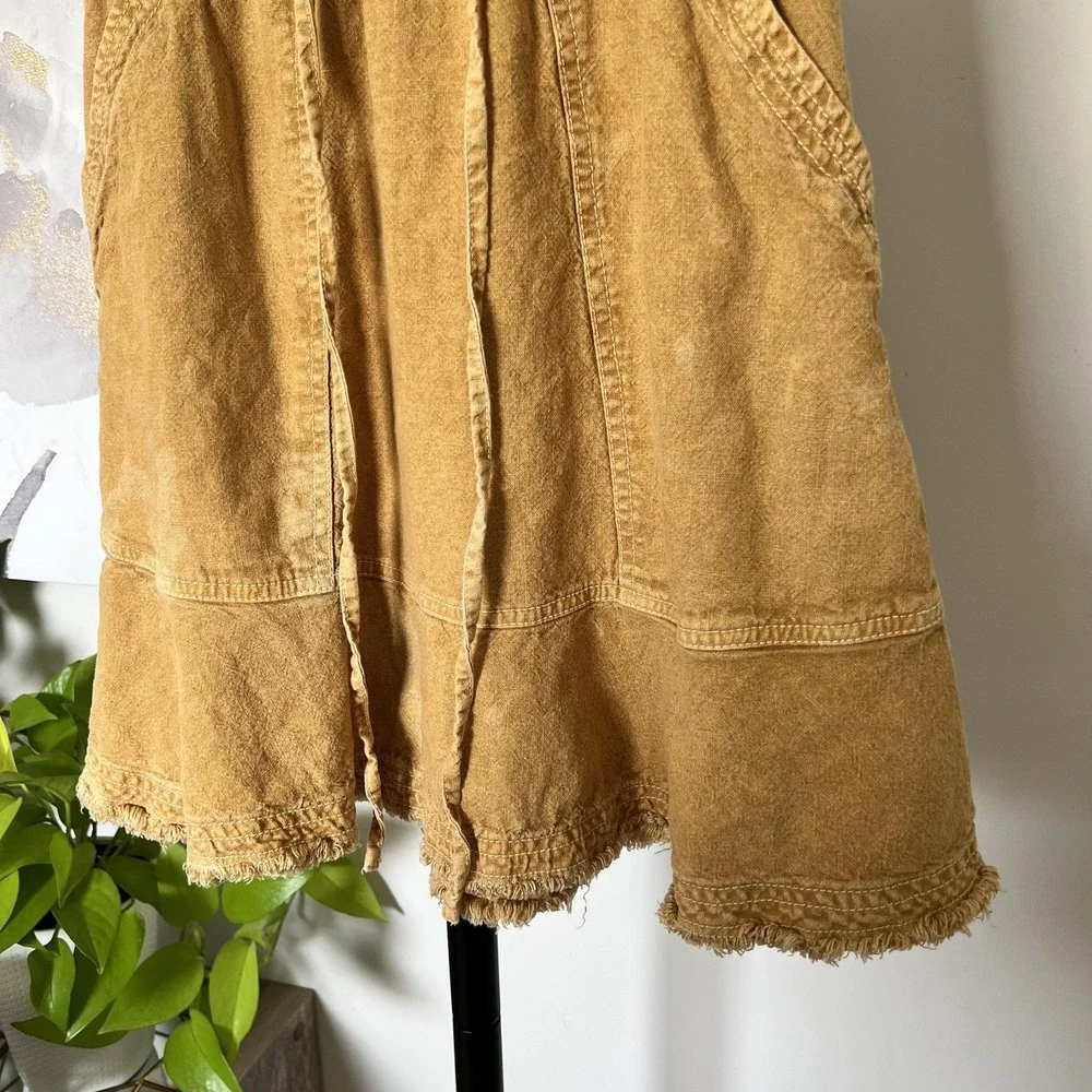Anthropologie Pilcro Mini Skirt XS Yellow Linen Tie Dye Frayed Hem Boho - Picture 3 of 11